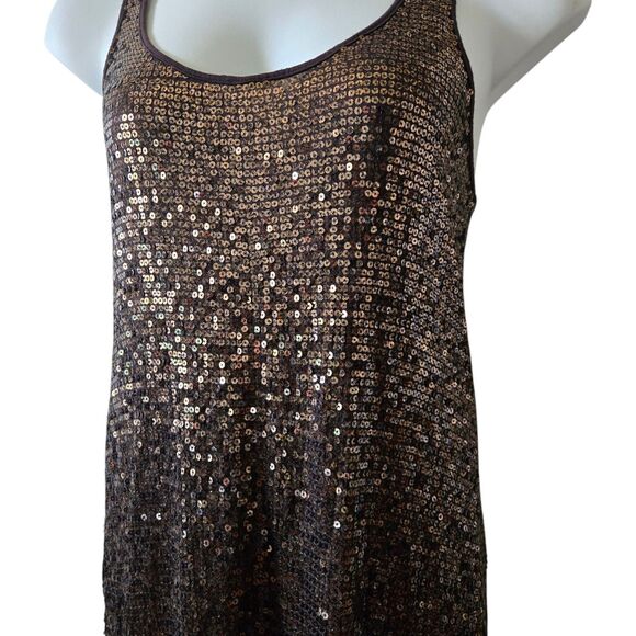 Michael Kors Sequined Stretch Knit Racerback Tank Dress. Gold & Brown. Size XL - Picture 4 of 9